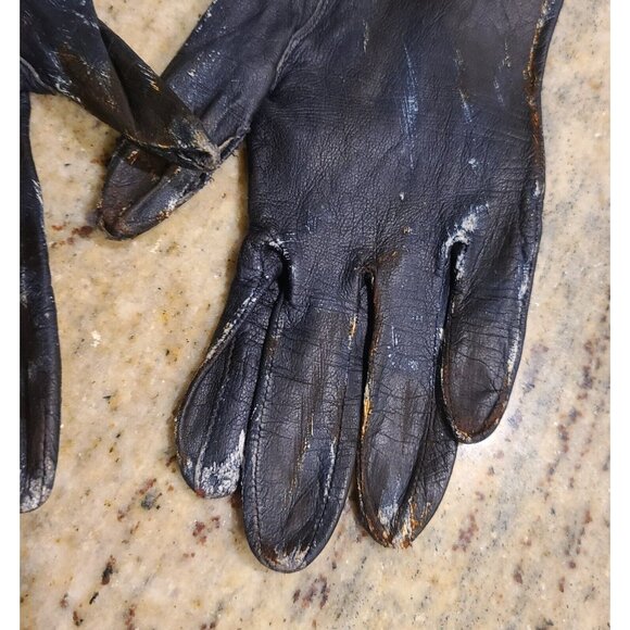 Vintage Women's Size S Blue Leather Gloves Horror Costume Thrashed Zombie War - Picture 8 of 11